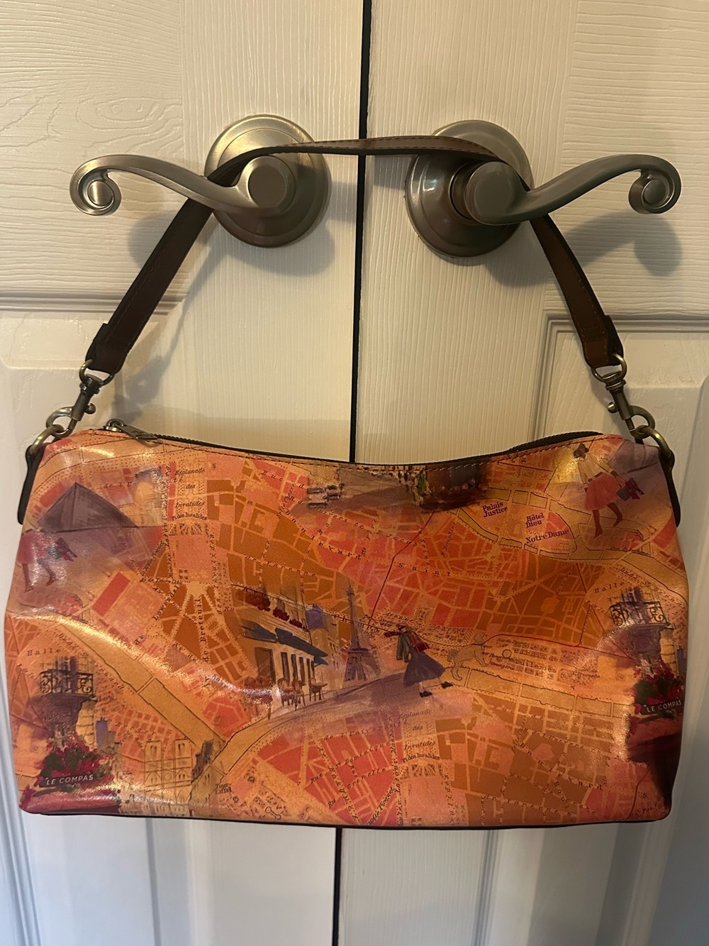 Patricia Nash Maura Paris Map Leather Crossbody Handbag Purse